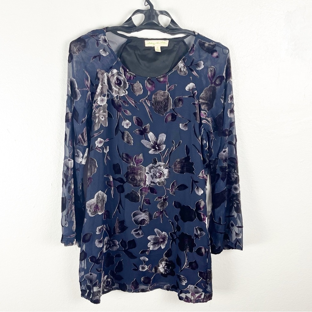 ANTHROPOLOGIE STARING AT STARS Floral Velvet Long Bell Sleeves Shift Dress Small